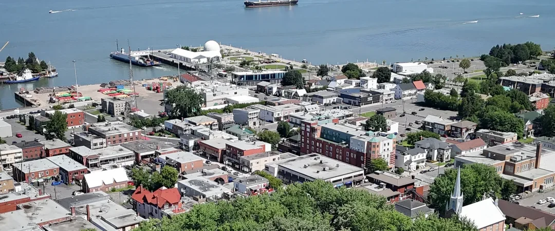 Vue à vol d'oiseau du centre-ville de Sorel-Tracy. Crédit photo : Ville de Sorel-Tracy